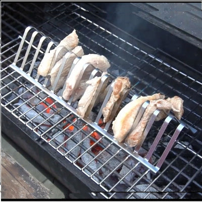 Stainless Steel BBQ Rib Rack Portable Grill Holder for Smoking, Roasting & Outdoor Barbecue