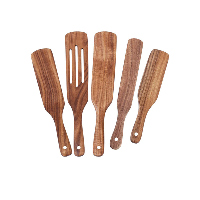 Acacia Teak Wooden Spatula Kitchen Utensil Set Bamboo Cooking Tools for Non-Stick Cookware