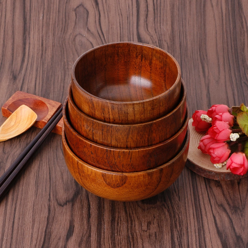 Natural Wooden Round Bowl Set Eco-Friendly Serving Bowl for Coffee, Tea, Snacks & Hotel Use (Multiple Sizes)