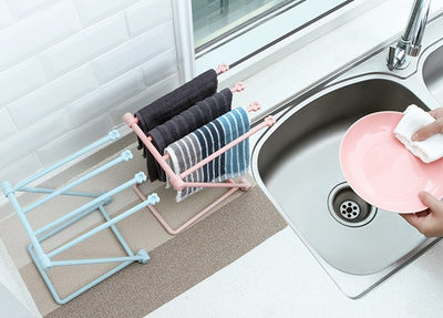 Foldable Dishcloth & Towel Rack Punch-Free Kitchen Organizer Shelf (Space-Saving Design)