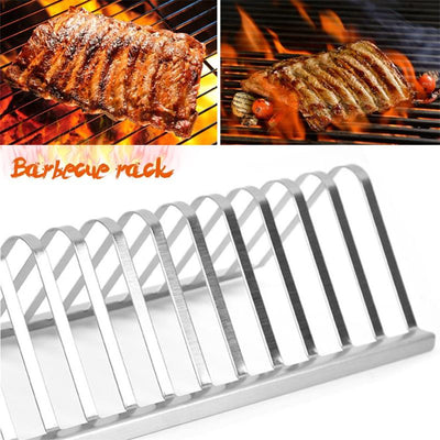 Stainless Steel BBQ Rib Rack Portable Grill Holder for Smoking, Roasting & Outdoor Barbecue