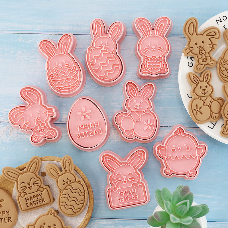 Easter Cookie Cutter Set Cartoon Bunny & Egg Biscuit Mold (8-Piece Set) Plastic Baking Press